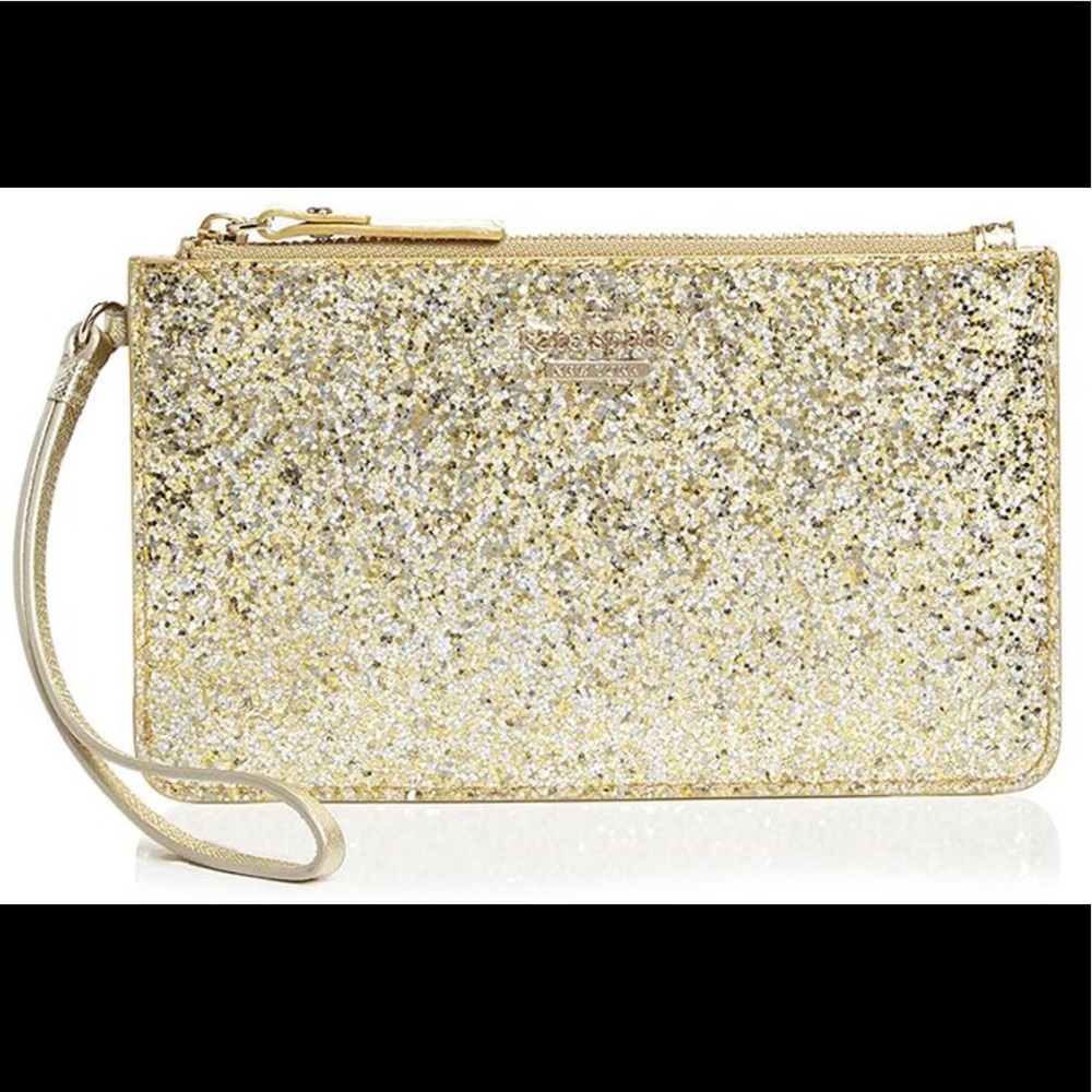 Kate Spade gold glitter wristlet